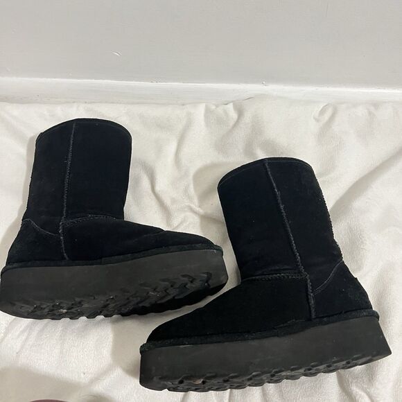 Bearpaw Retro Elle Boots Size 8 Black Platform Suede Sheepskin Wool Winter - Picture 5 of 9